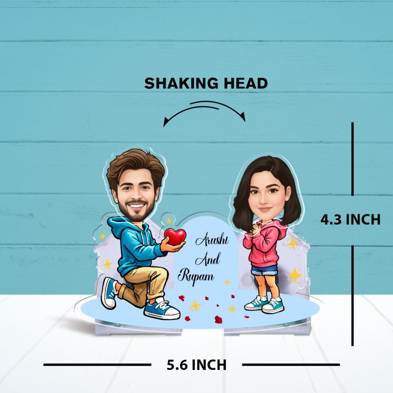 Personalized Proposing Couple Bobblehead Caricature Custom Cartoon Face Cutout Propose Theme Tabletop Decor for Girlfriend Boyfriend, Husband & Wife  Battery Powered Moving Head
